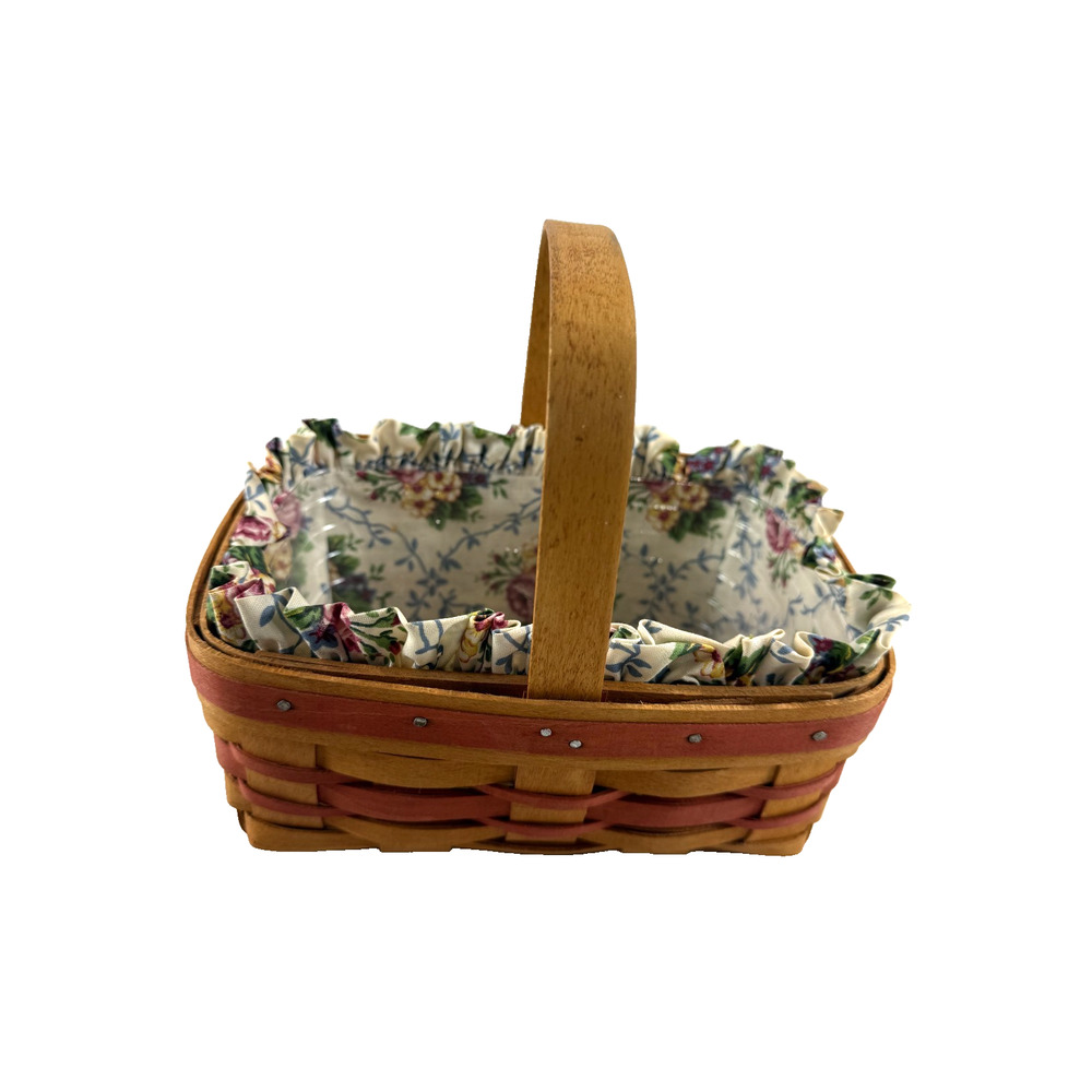 1994 Longaberger Basket‎ w/Pink Trim Liner & Protector 9"L x 6.75"W x 3.75"H